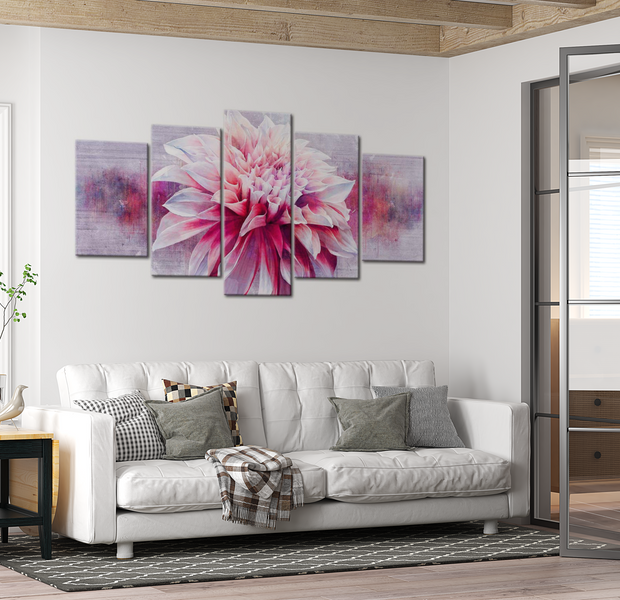 Floral Canvas Wall Art - Violet Dahlia - 5 Pieces