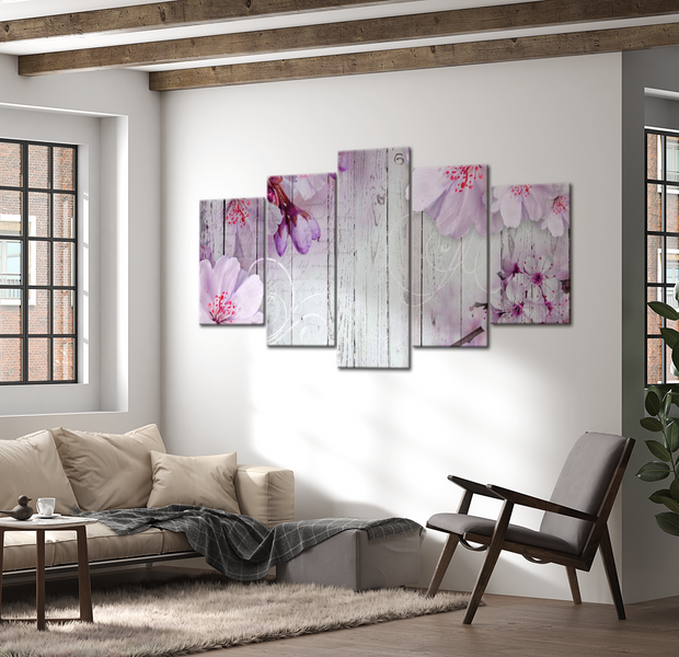 Floral Canvas Wall Art - Violet Flower Collage - 5 Pieces