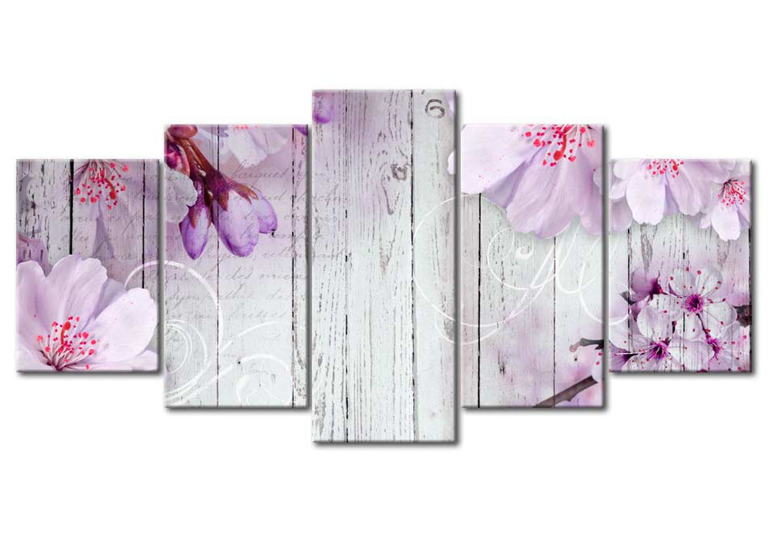 Floral Canvas Wall Art - Violet Flower Collage - 5 Pieces