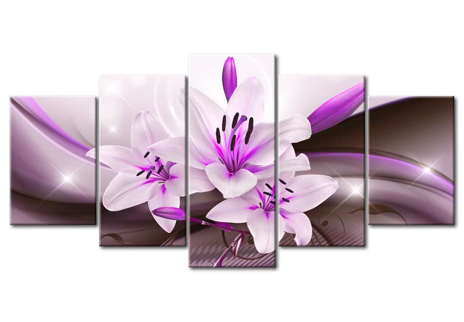 Floral Canvas Wall Art - Violet Modern Lily - 5 Pieces