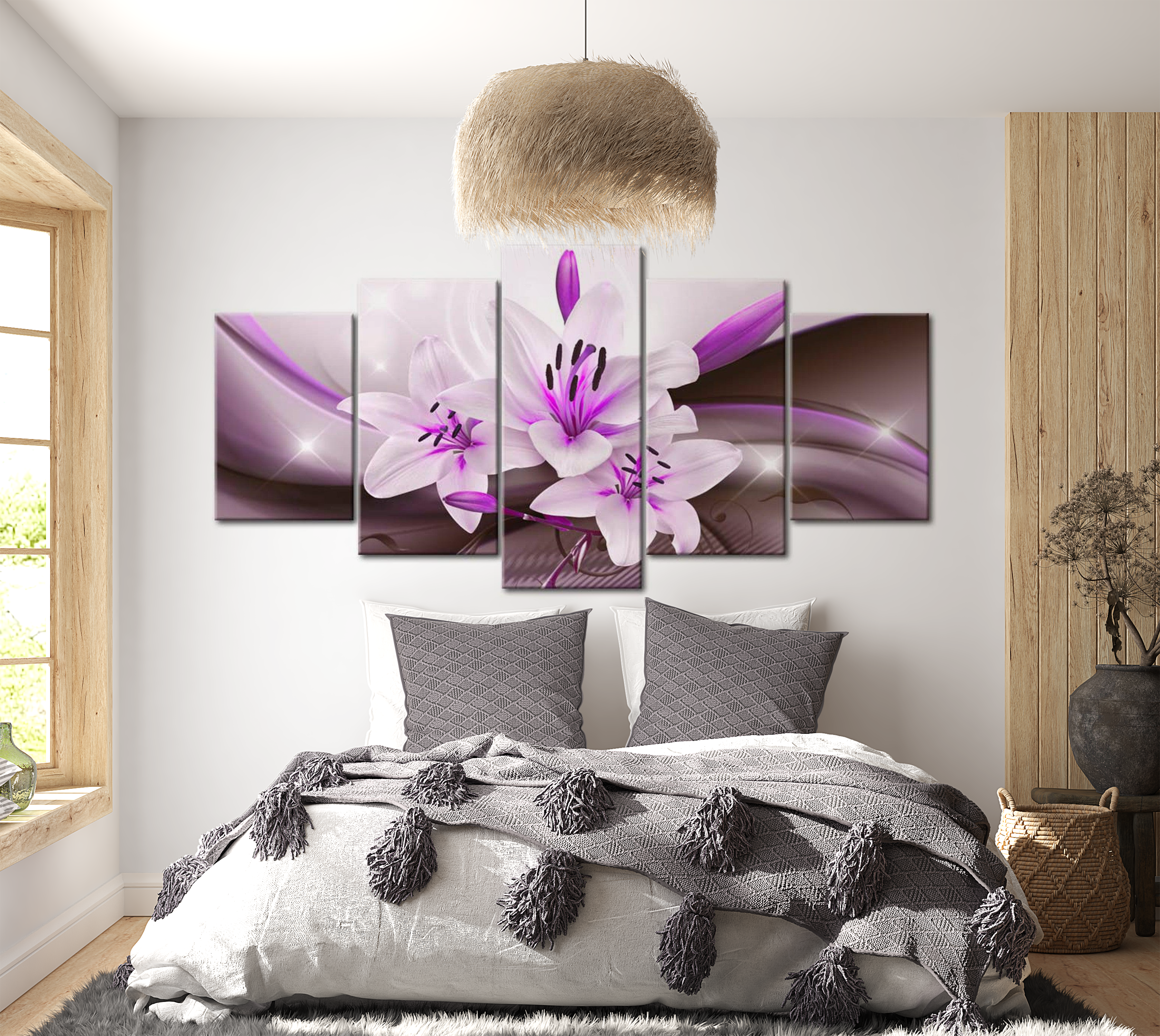 Floral Canvas Wall Art - Violet Modern Lily - 5 Pieces