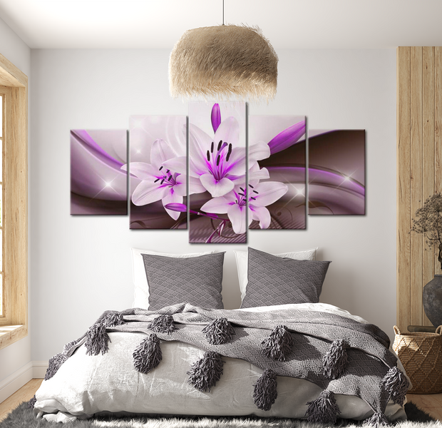 Floral Canvas Wall Art - Violet Modern Lily - 5 Pieces