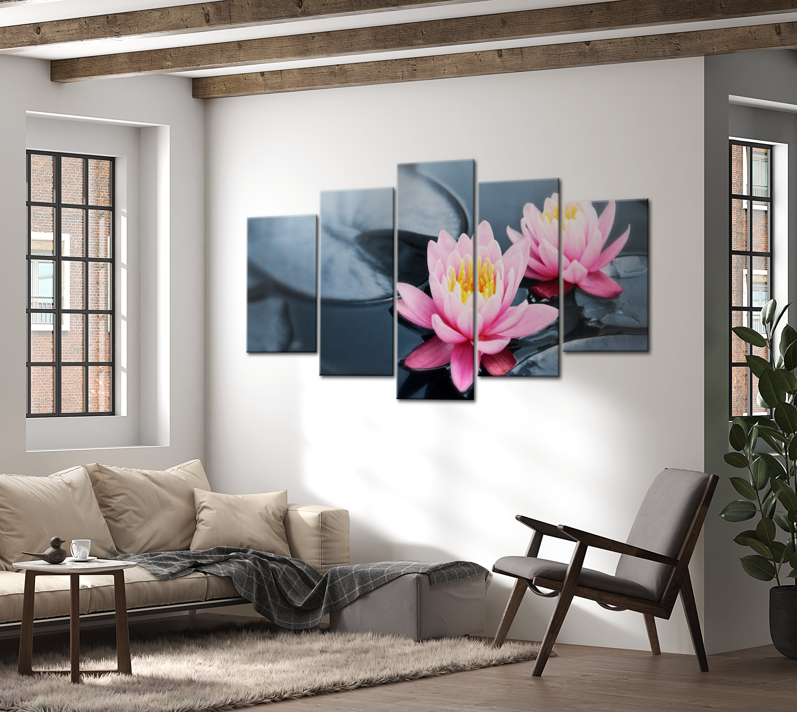 Floral Canvas Wall Art - Waterlily Dream - 5 Pieces