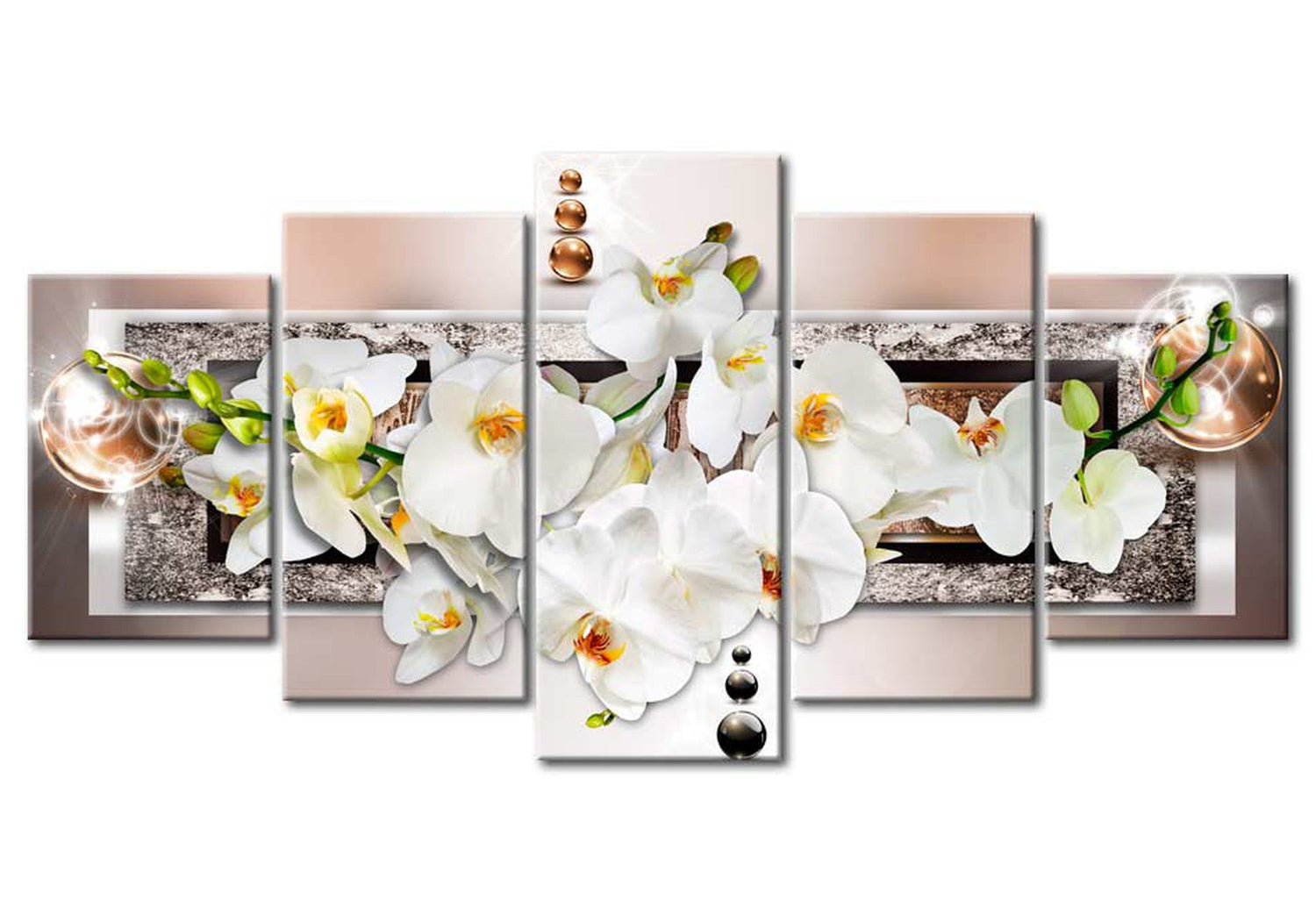 Floral Canvas Wall Art - White Abstract Orchid - 5 Pieces