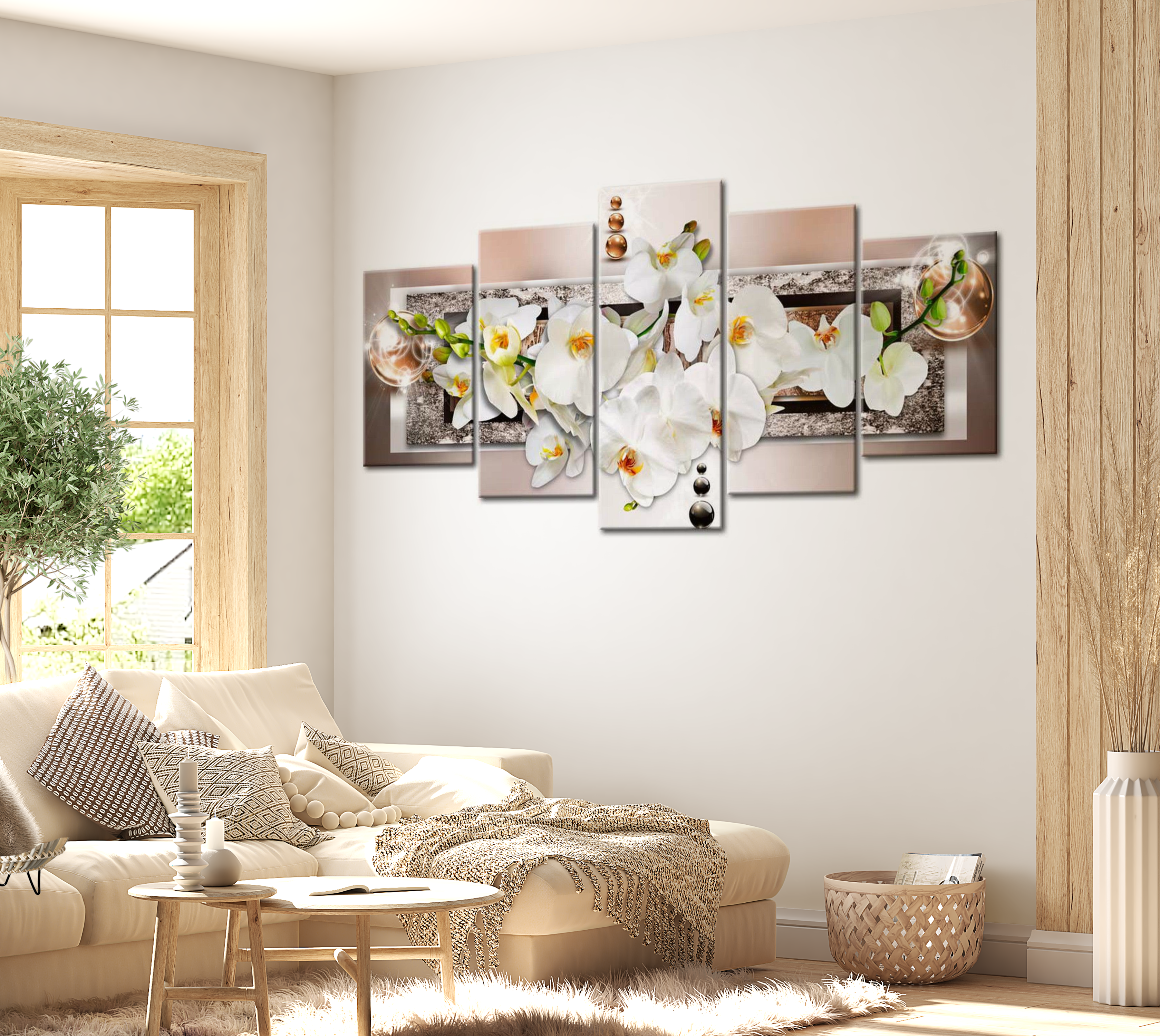 Stretched Canvas Floral Art - White Abstract Orchid 40"Wx20"H