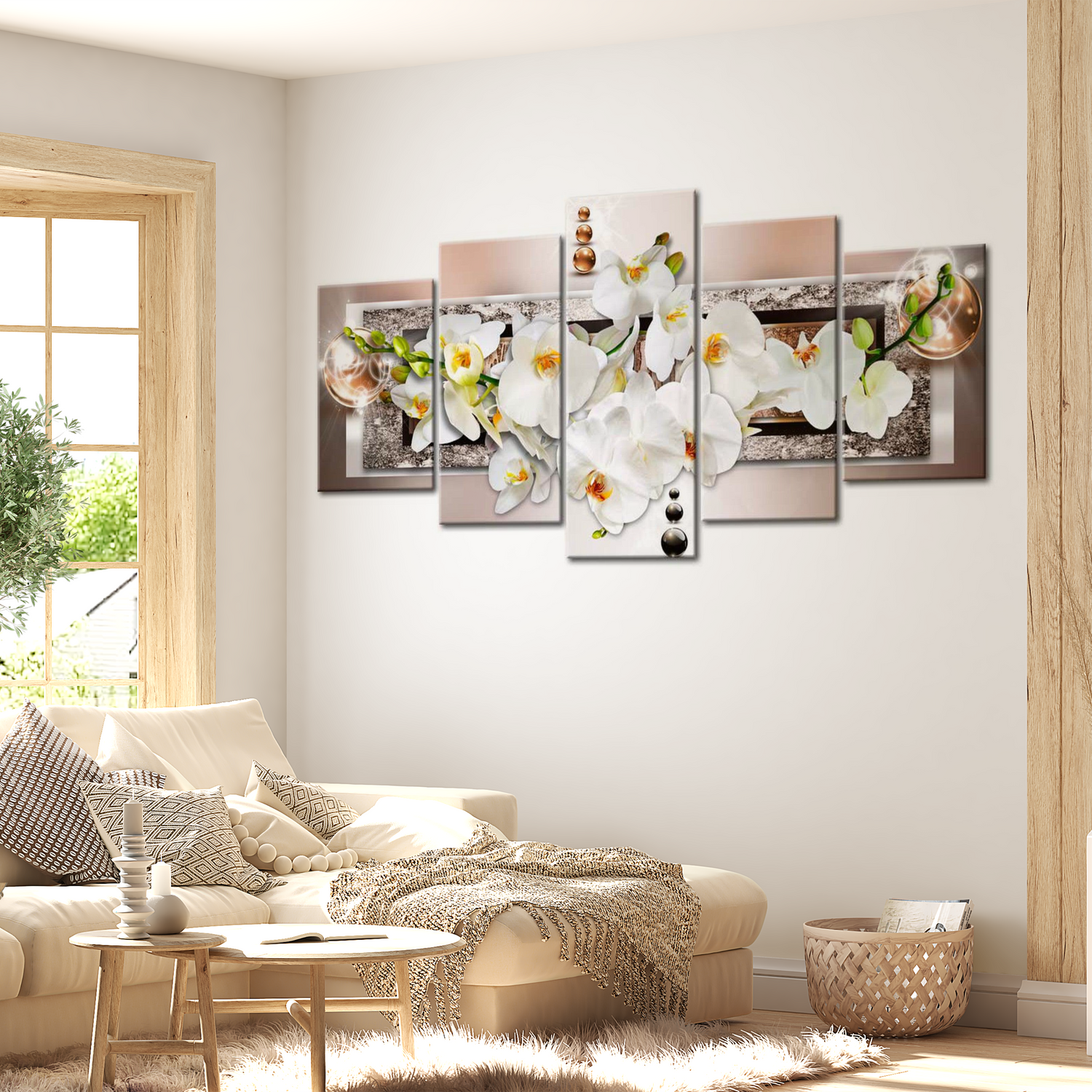 Stretched Canvas Floral Art - White Abstract Orchid 40"Wx20"H