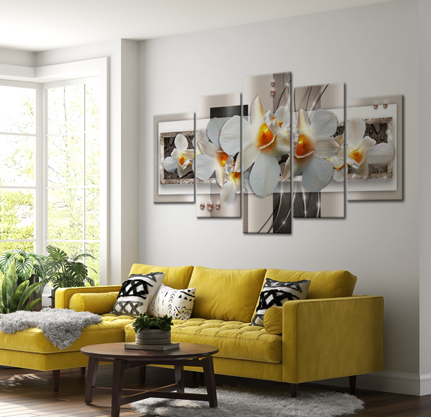 Floral Canvas Wall Art - White Discretion - 5 Pieces