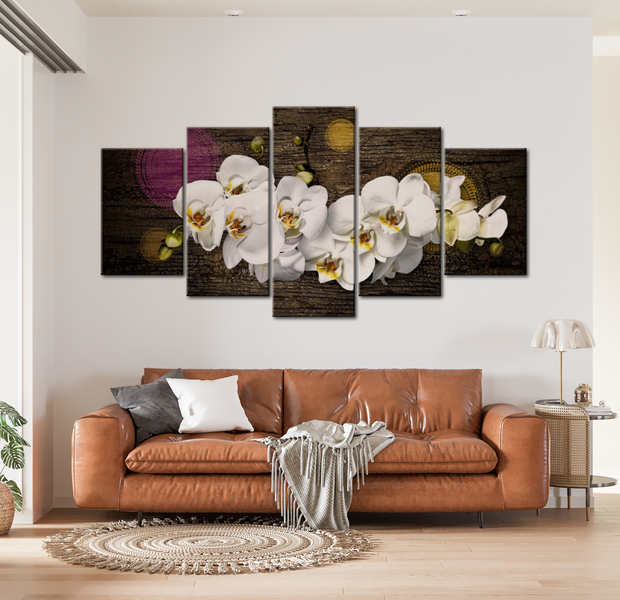 Floral Canvas Wall Art - White Orchid Design - 5 Pieces