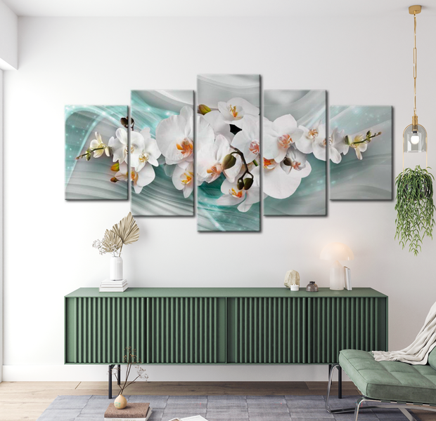 Floral Canvas Wall Art - White Orchid Trail - 5 Pieces