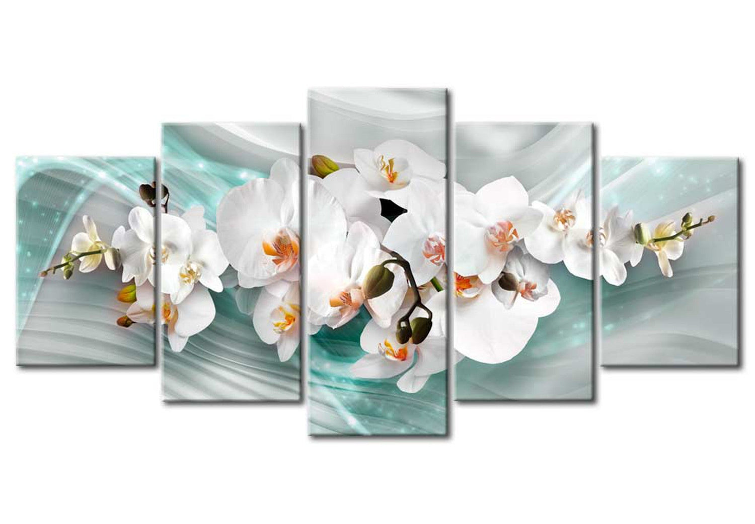 Floral Canvas Wall Art - White Orchid Trail - 5 Pieces