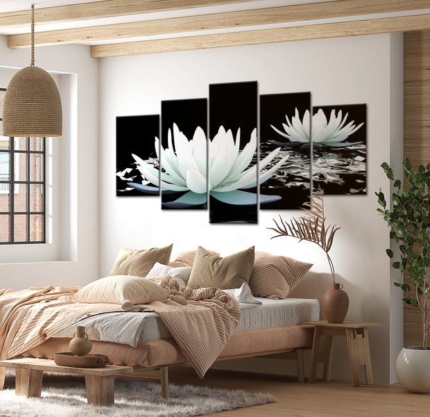 Floral Canvas Wall Art - White Water Lilies - 5 Pieces