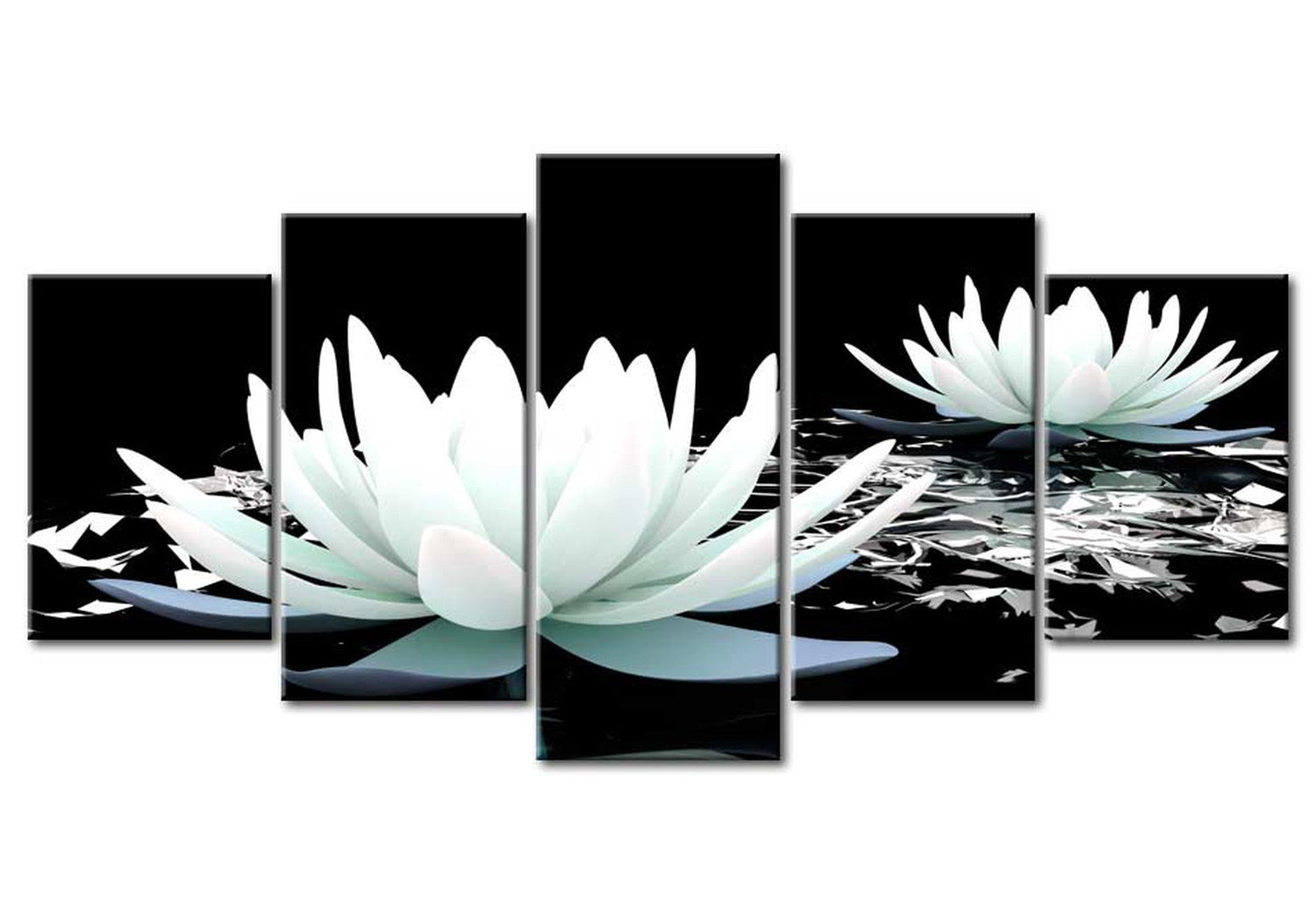 Floral Canvas Wall Art - White Water Lilies - 5 Pieces