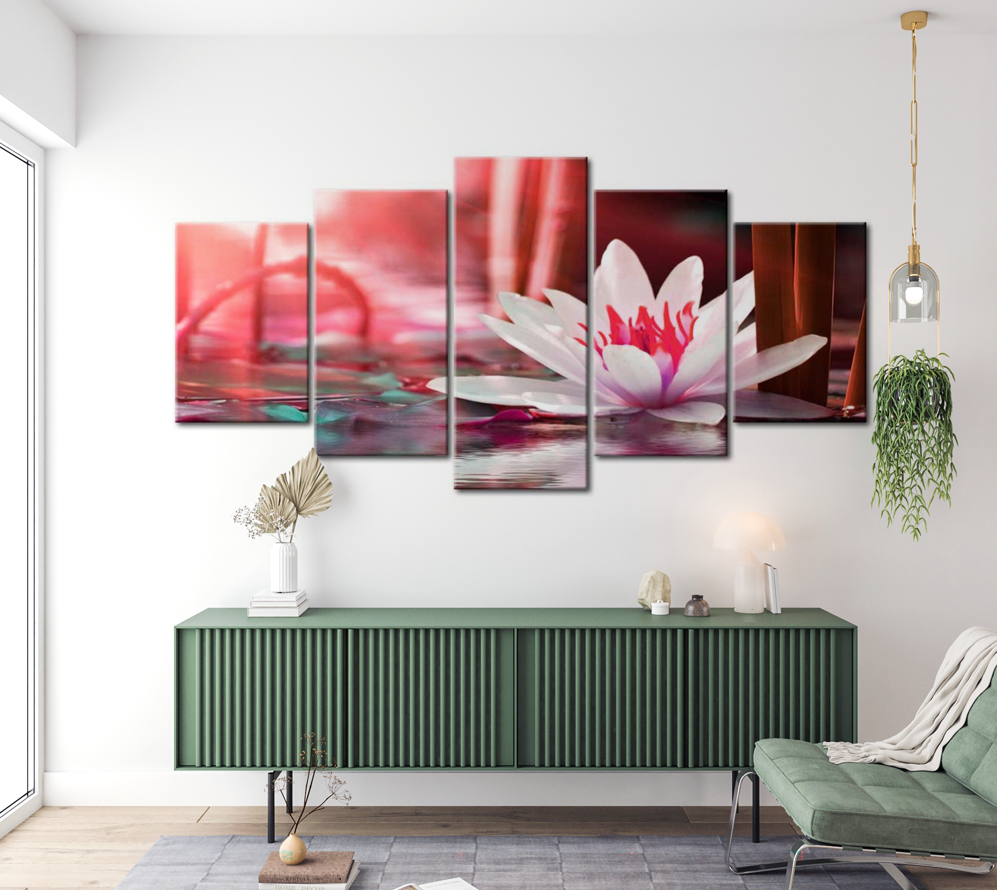 Floral Canvas Wall Art - White Water Lotus - 5 Pieces