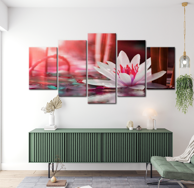 Floral Canvas Wall Art - White Water Lotus - 5 Pieces