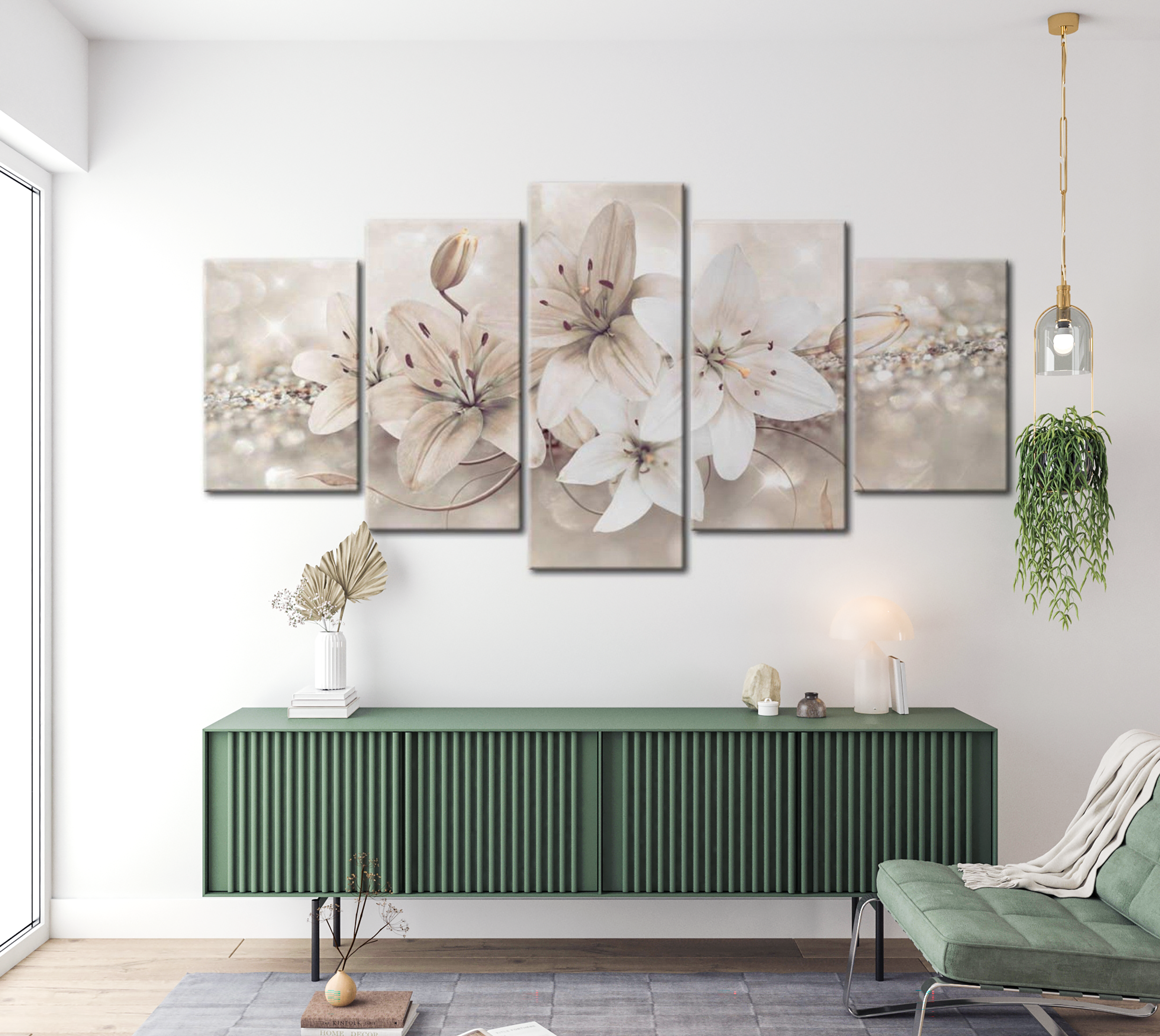 Floral Canvas Wall Art - Winter Lilies - 5 Pieces