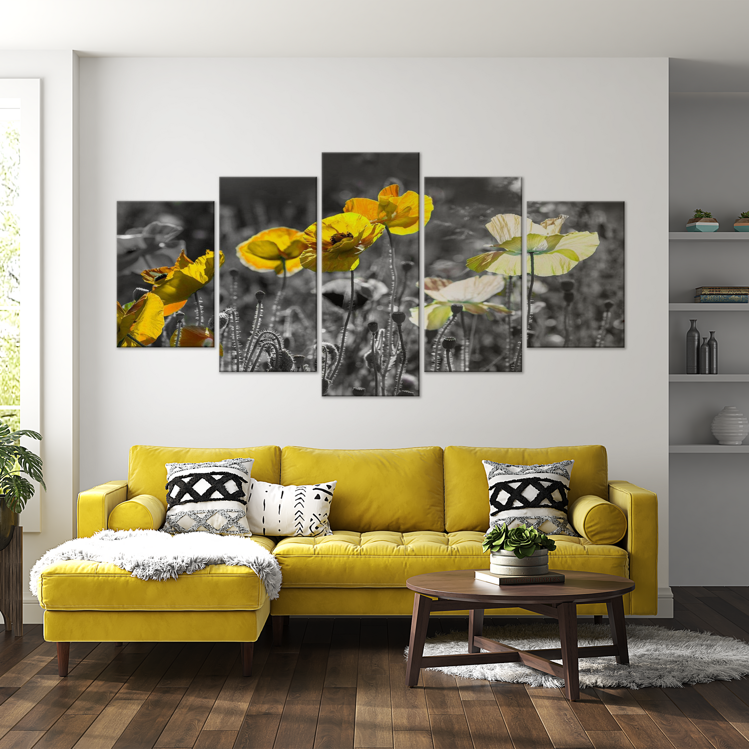 Stretched Canvas Floral Art - Yellow Poppies Wide 40"Wx20"H