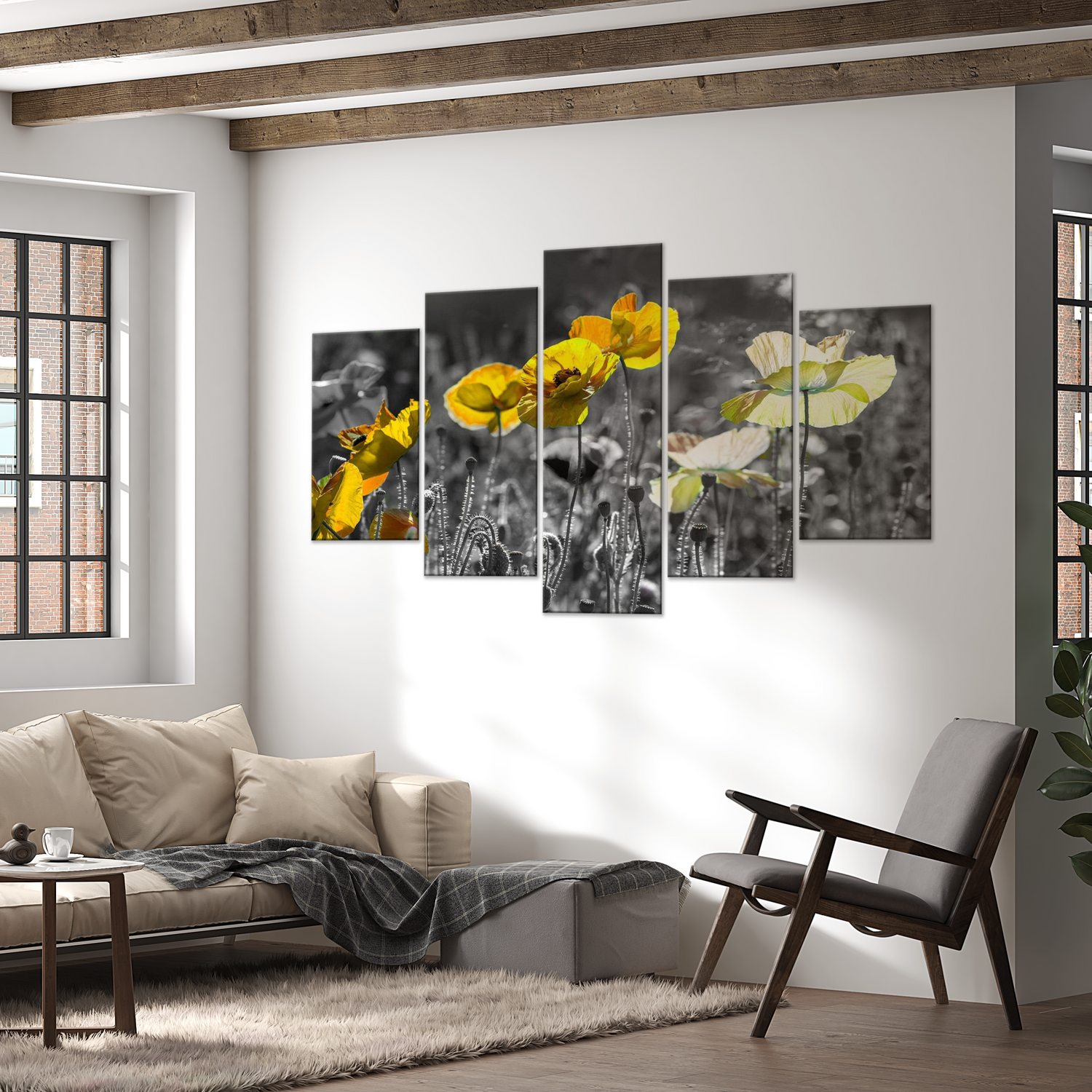 Stretched Canvas Floral Art - Yellow Poppies Wide 40"Wx20"H