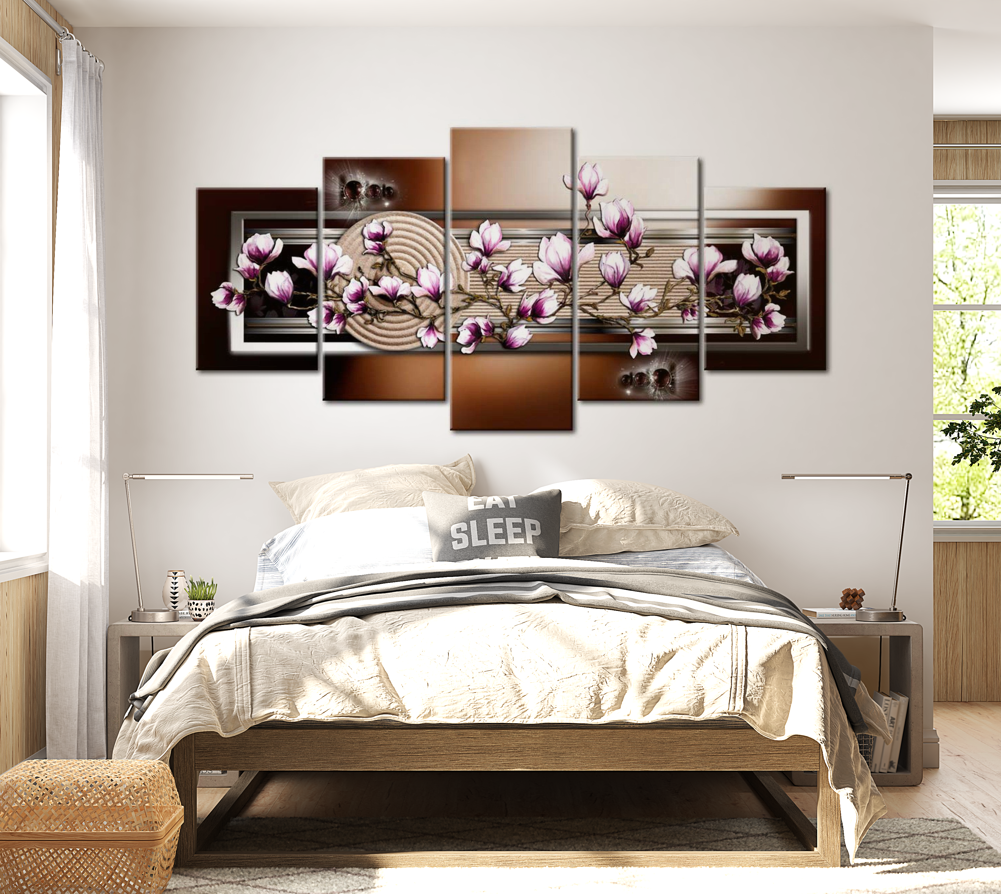 Floral Canvas Wall Art - Zen Garden Magnolia - 5 Pieces