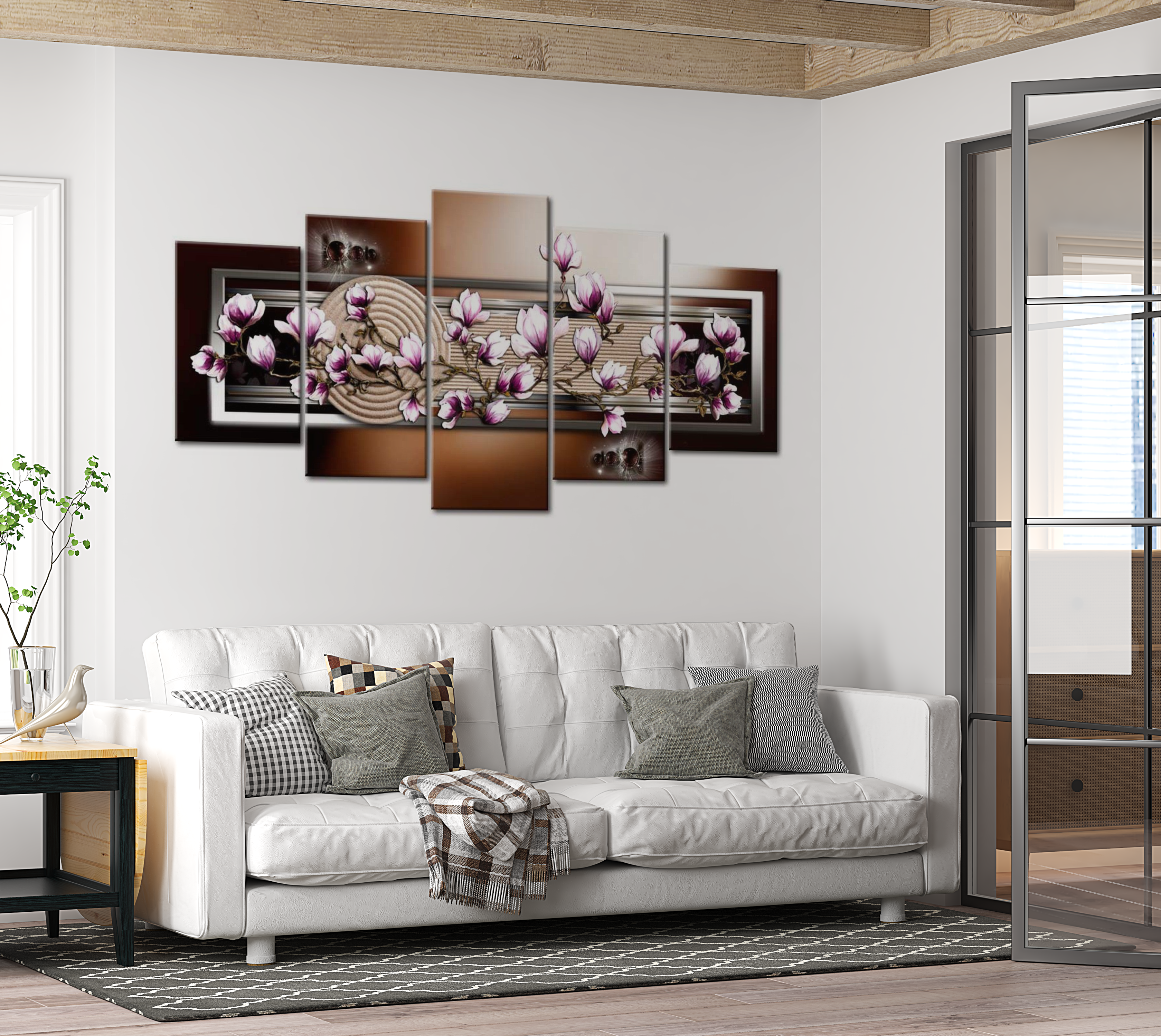 Stretched Canvas Floral Art - Zen Garden And Magnolia 40"Wx20"H