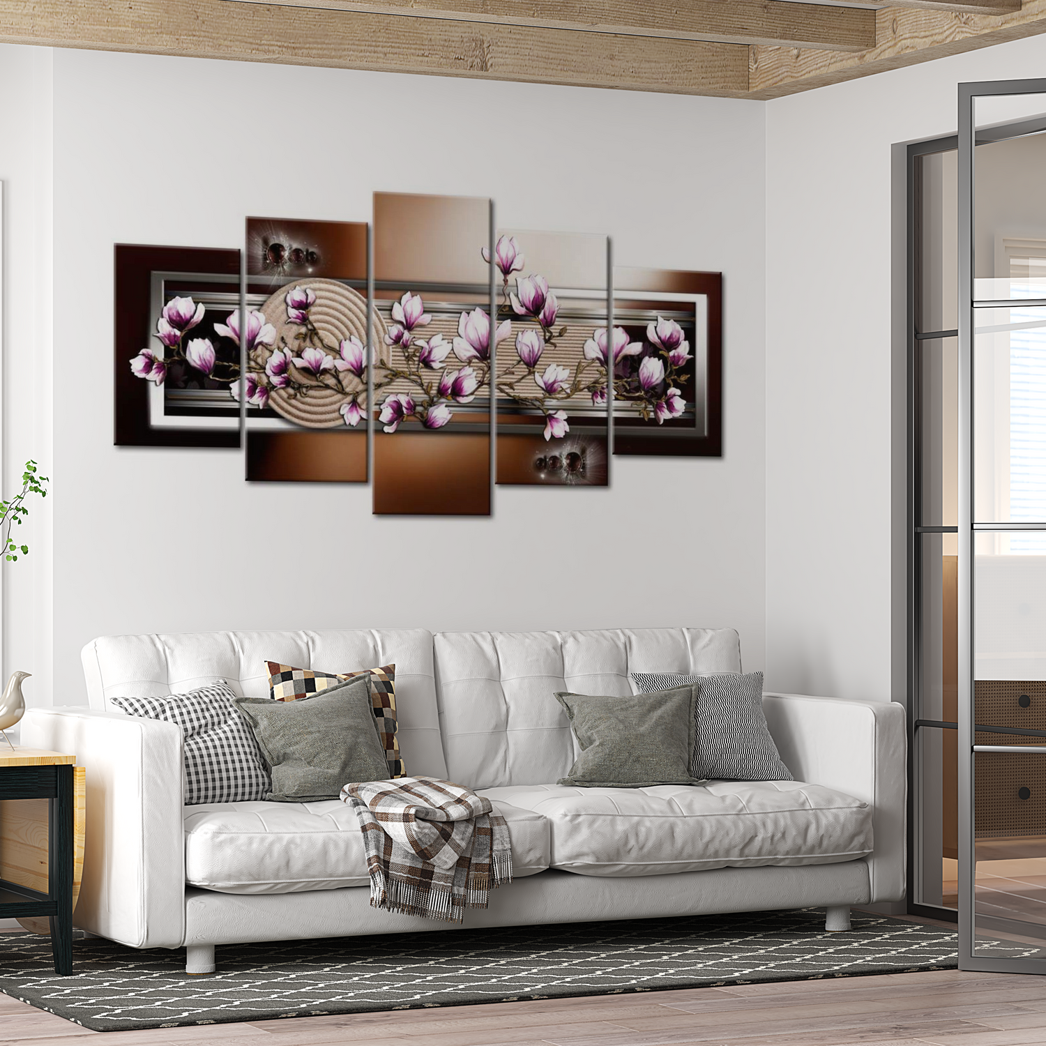 Stretched Canvas Floral Art - Zen Garden And Magnolia 40"Wx20"H