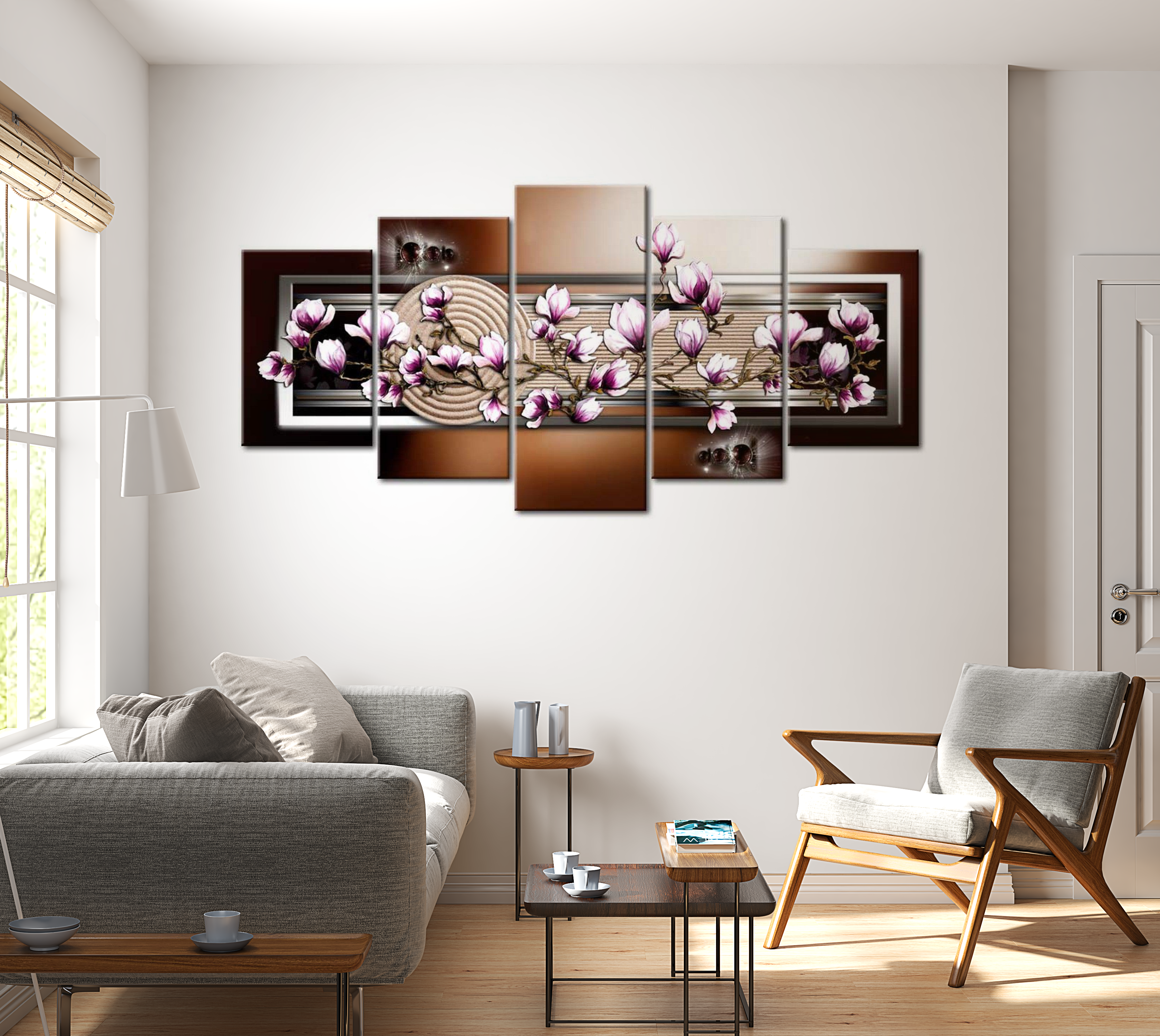 Stretched Canvas Floral Art - Zen Garden And Magnolia 40"Wx20"H