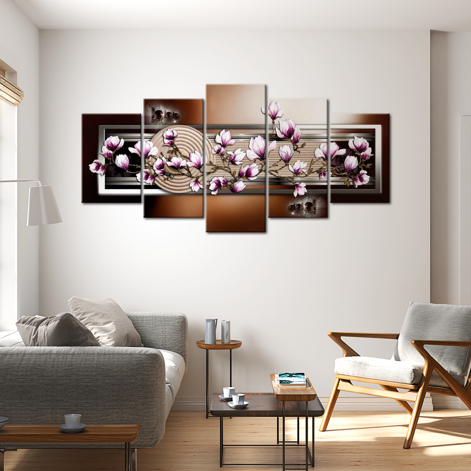 Stretched Canvas Floral Art - Zen Garden And Magnolia 40"Wx20"H