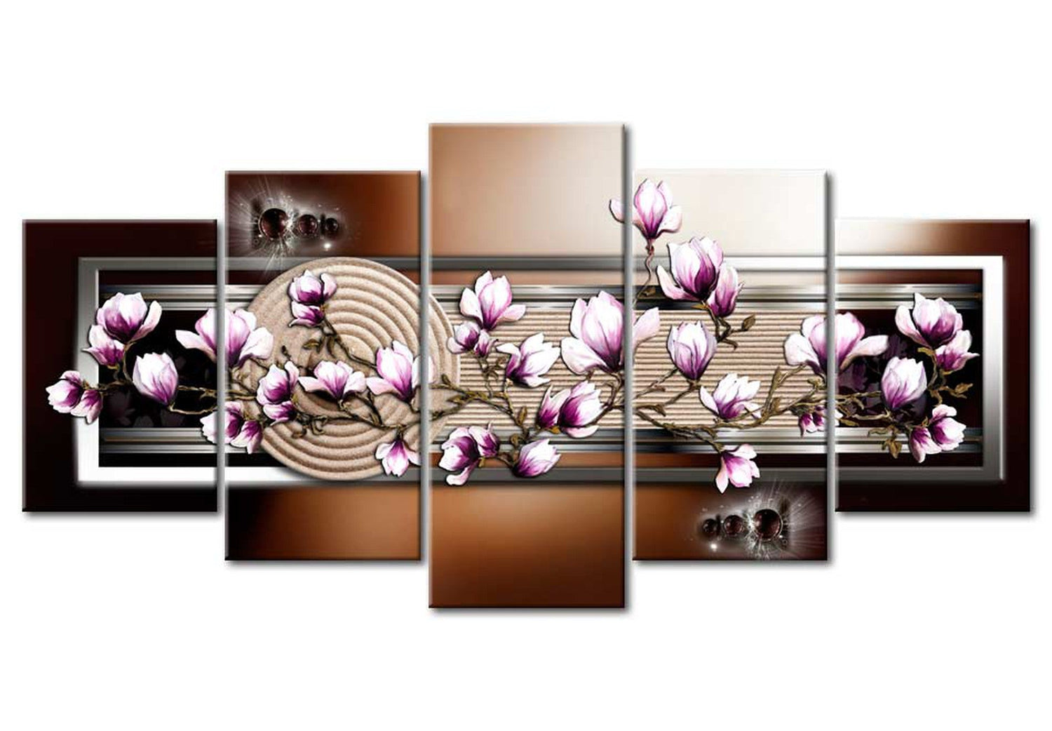 Floral Canvas Wall Art - Zen Garden Magnolia - 5 Pieces