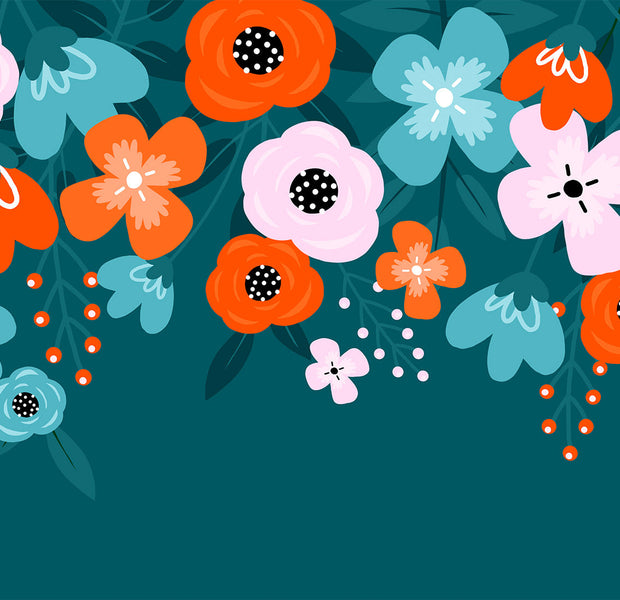 Floral Wallpaper Wall Mural - Abstract Blue Bloom