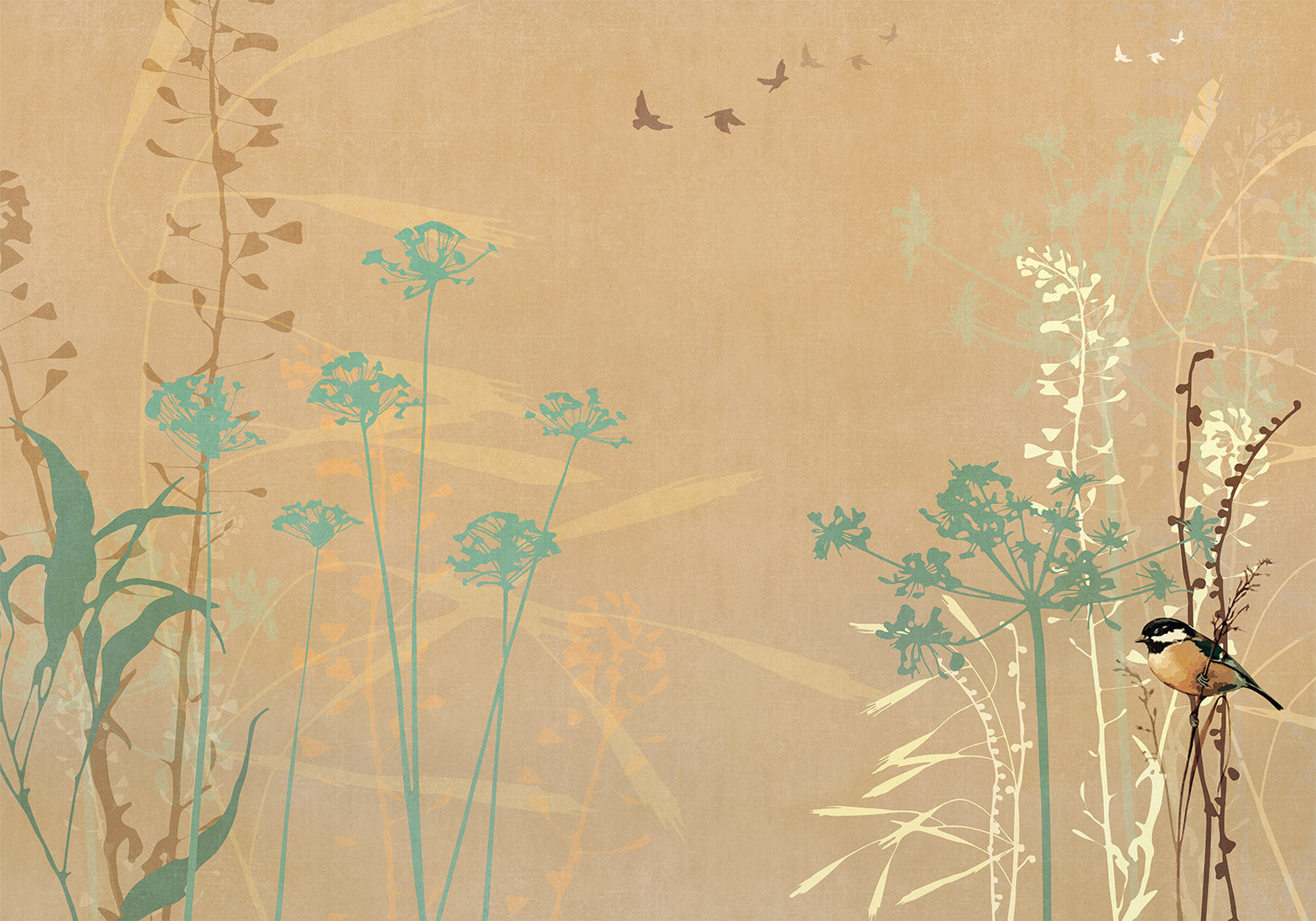 Floral Wallpaper Wall Mural - Bird in The Garden