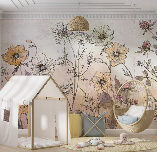 Floral Wallpaper Wall Mural - Day in the Meadow 39"Wx27"H / Regular