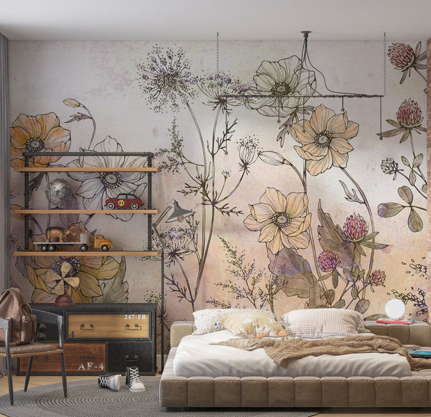 Floral Wallpaper Wall Mural - Day in the Meadow 39"Wx27"H / Regular