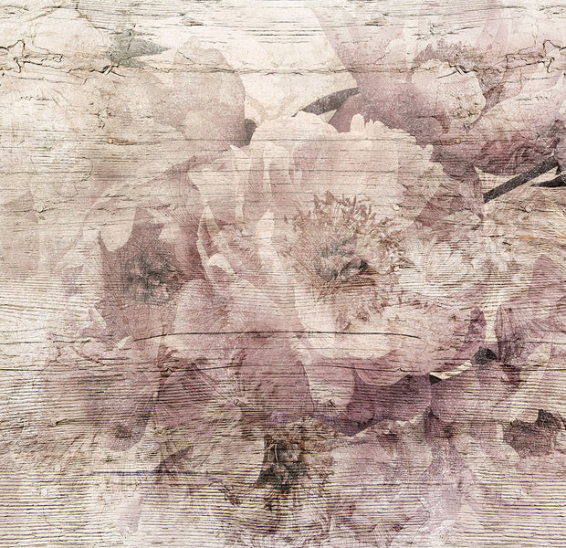 Floral Wallpaper Wall Mural - Flowers on Boards