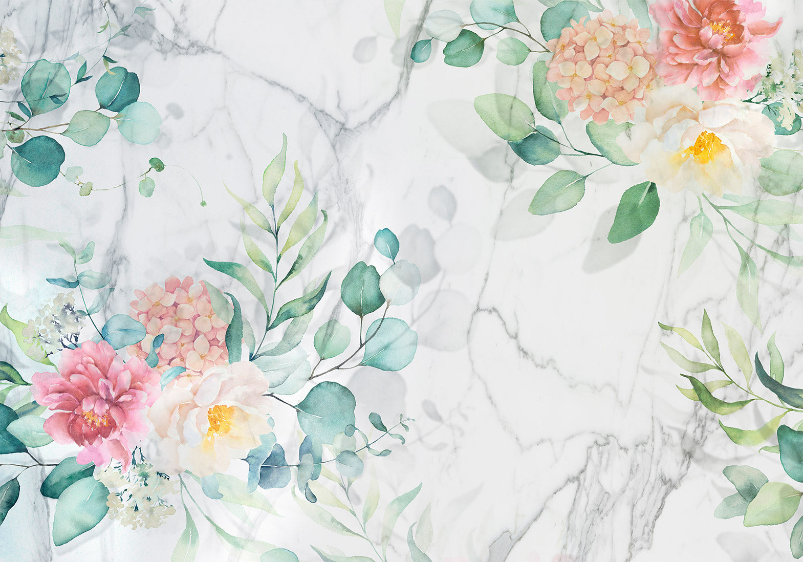 Floral Wallpaper Wall Mural - Flowery Marble