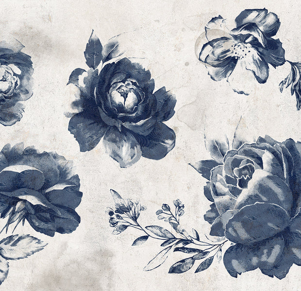 Floral Wallpaper Wall Mural - Garden of Memories Blue