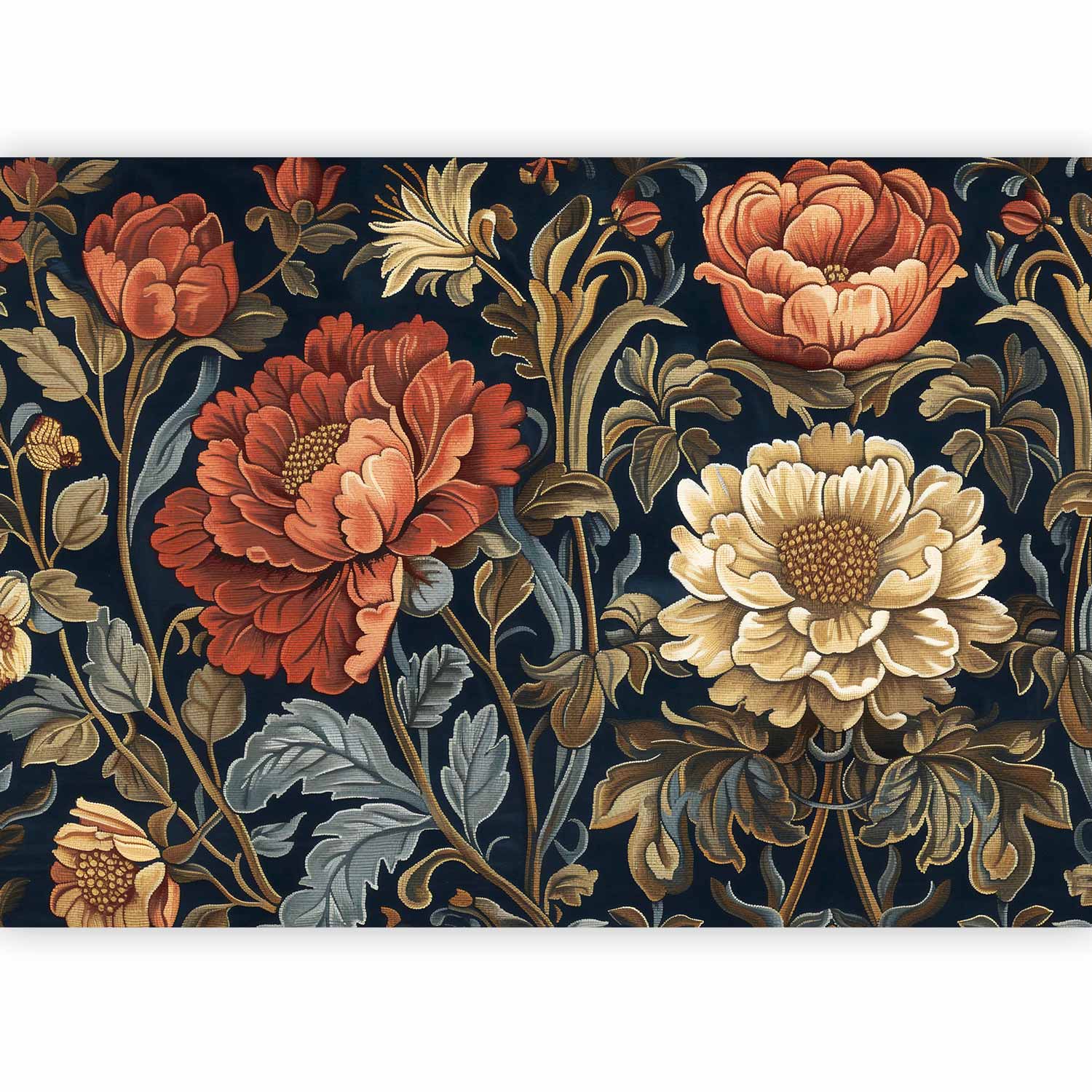 Floral Wallpaper Wall Mural - Large Flowers Kilim Style