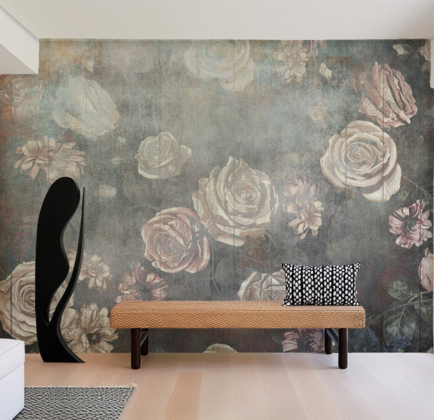 Floral Wallpaper Wall Mural - Misty Roses 39"Wx27"H / Regular