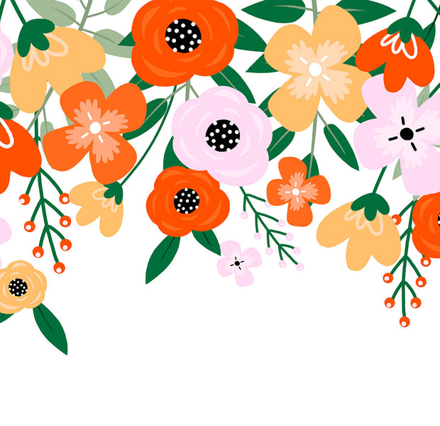 Floral Wallpaper Wall Mural - Orange Abstract Bloom