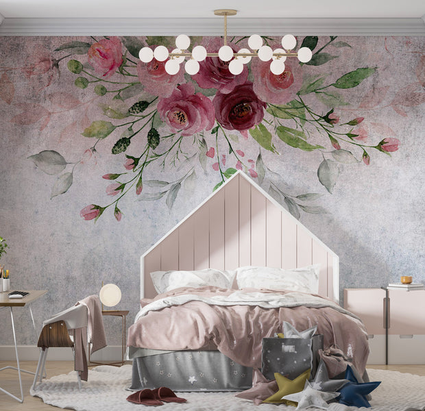 Floral Wallpaper Wall Mural - Pink Summer Bloom 39"Wx27"H / Regular