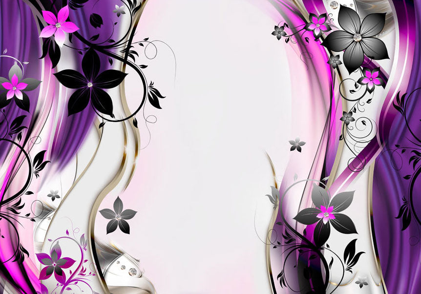 Floral Wallpaper Wall Mural - Purple Blooming Delight