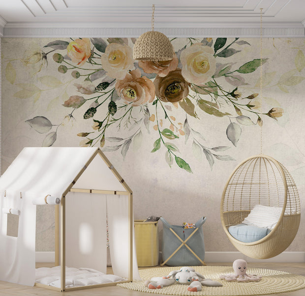 Floral Wallpaper Wall Mural - Retro Summer Bloom 39"Wx27"H / Regular