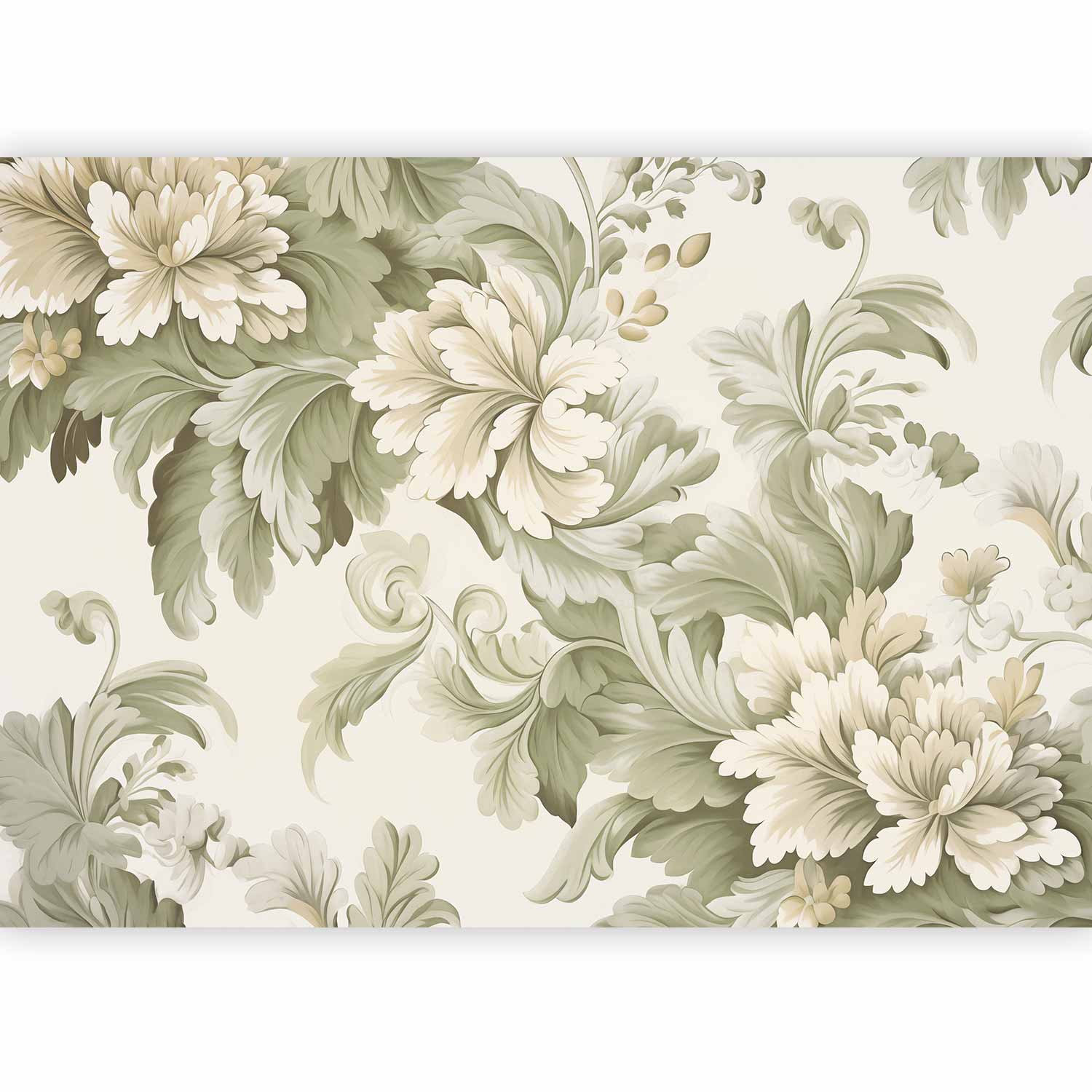 Floral Wallpaper Wall Mural - Retro Vintage Flowers Cream