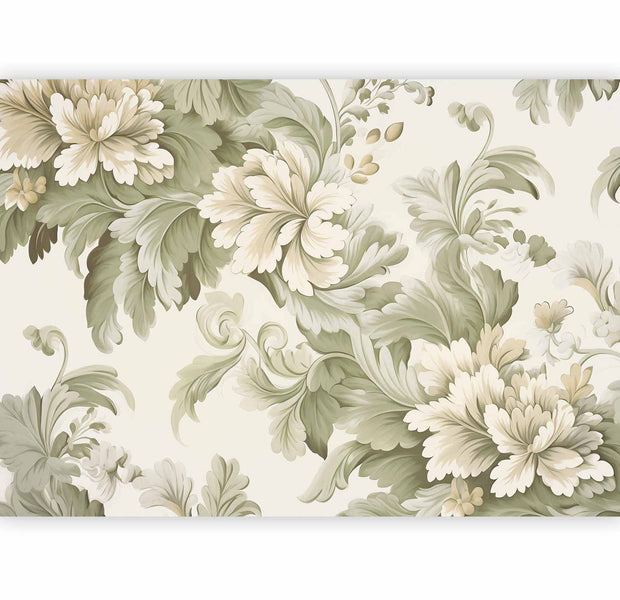 Floral Wallpaper Wall Mural - Retro Vintage Flowers Cream