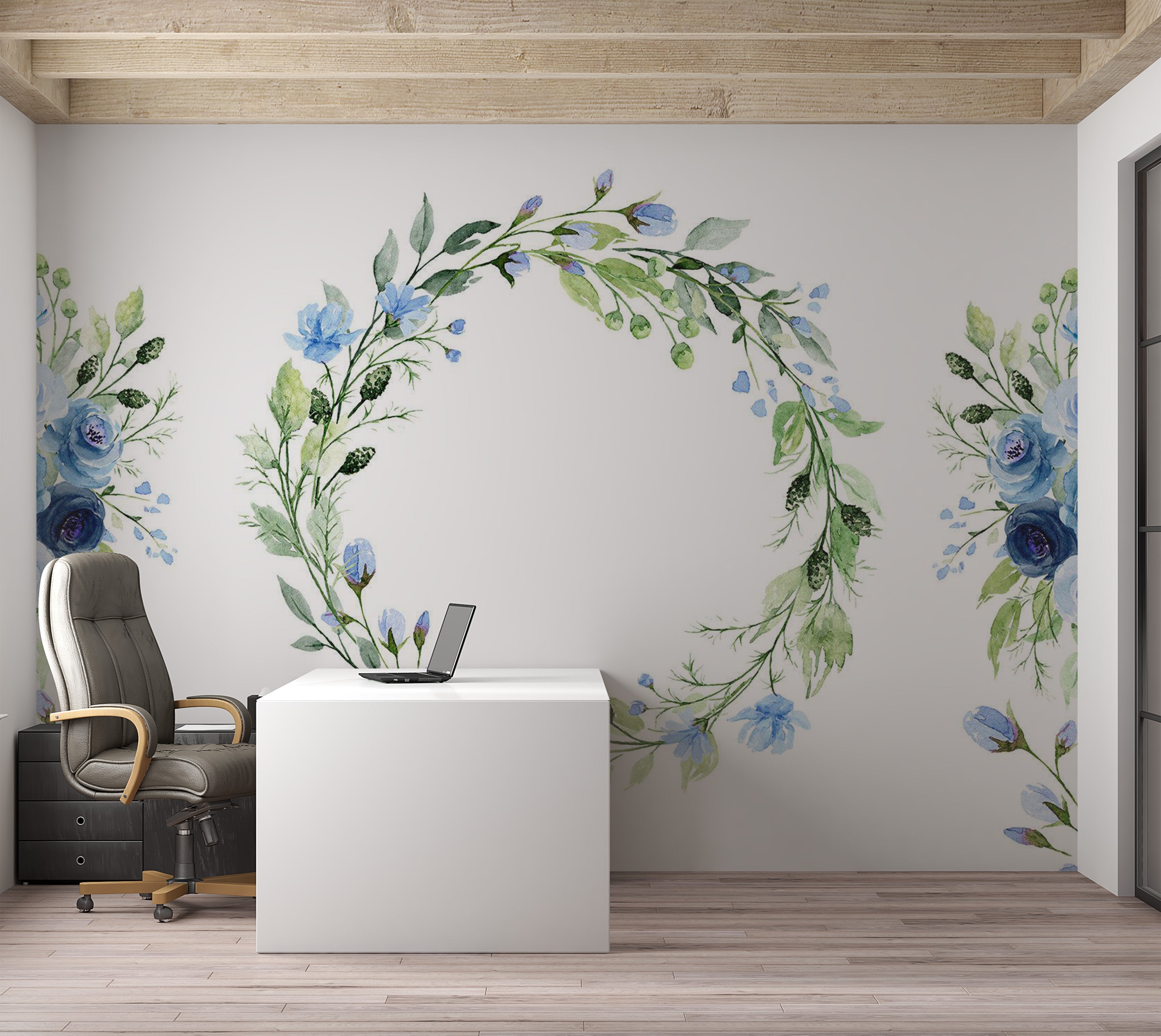 Floral Wallpaper Wall Mural - Romantic Wreath 39"Wx27"H / Regular