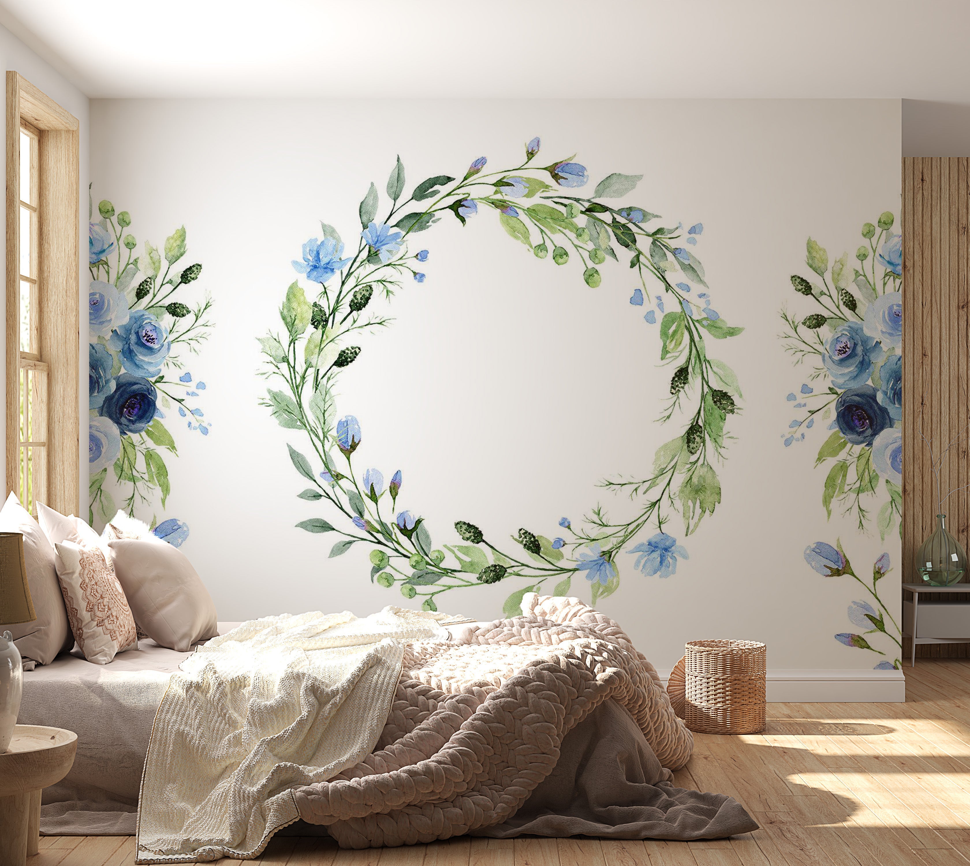 Floral Wallpaper Wall Mural - Romantic Wreath 39"Wx27"H / Regular