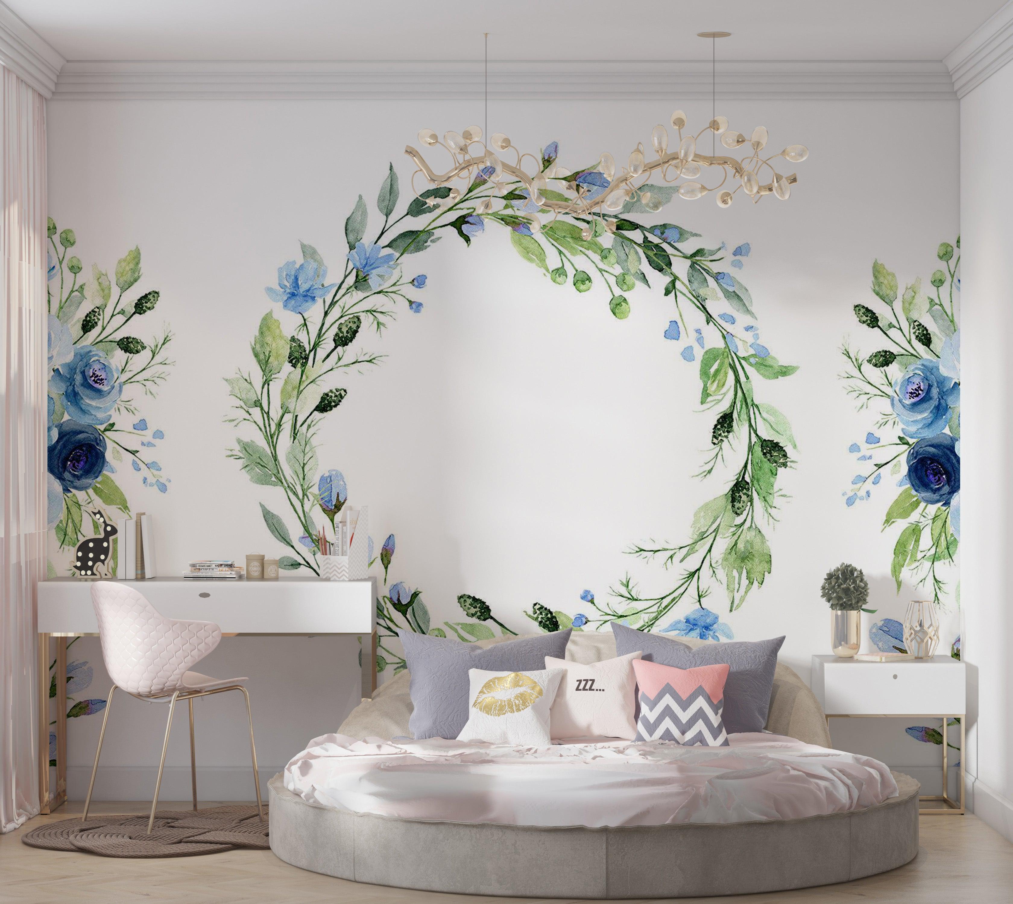 Floral Wallpaper Wall Mural - Romantic Wreath