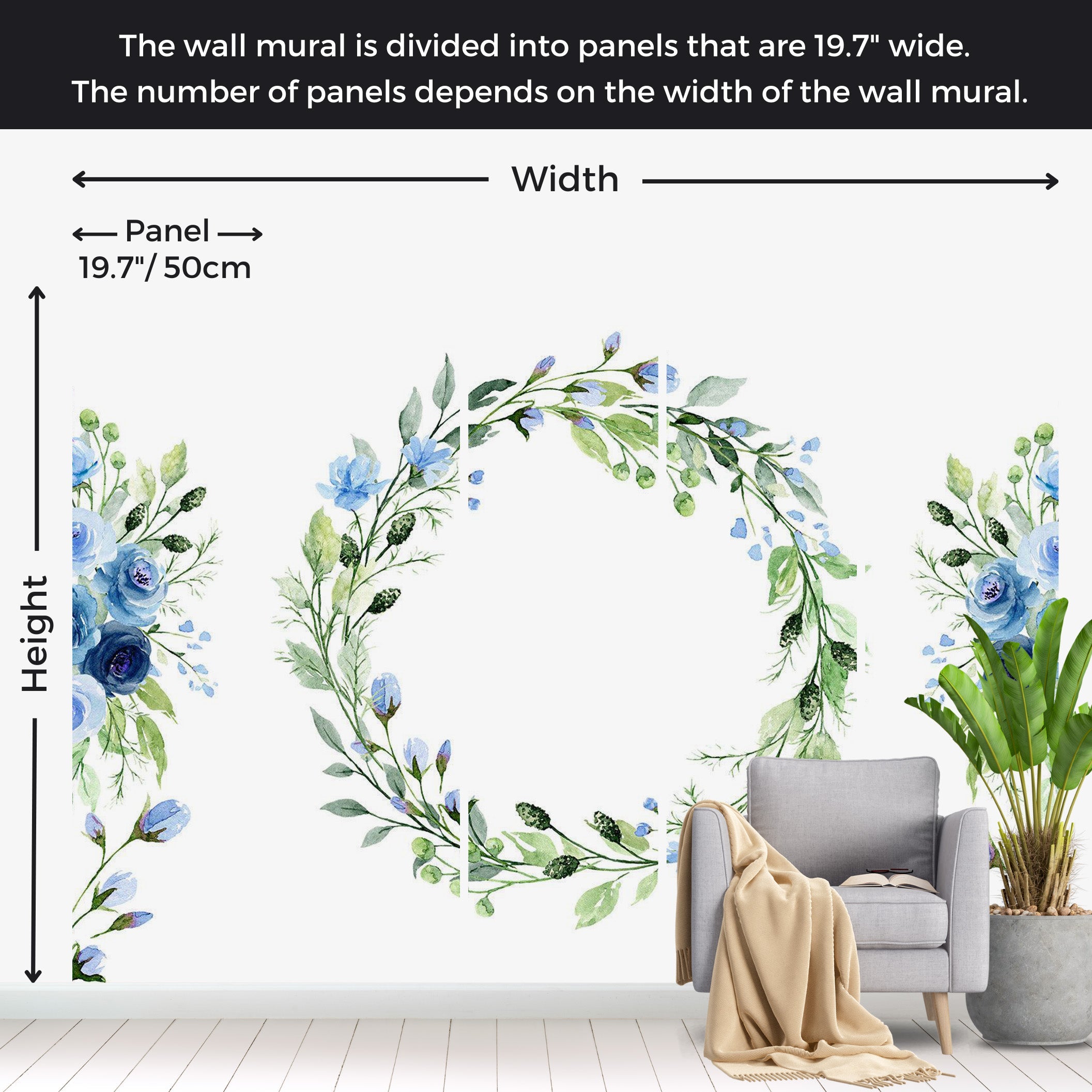 Floral Wallpaper Wall Mural - Romantic Wreath 39"Wx27"H / Regular