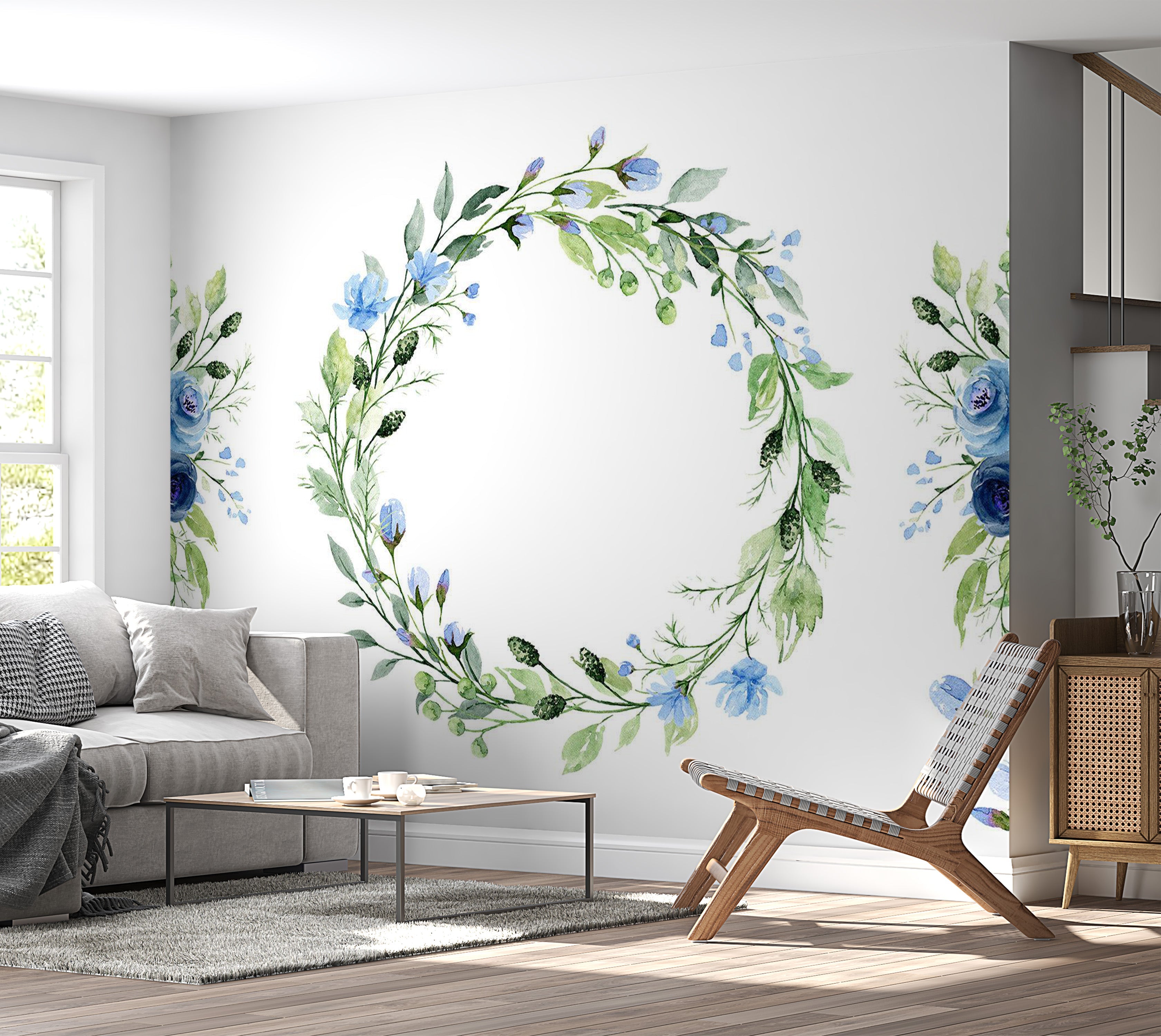 Floral Wallpaper Wall Mural - Romantic Wreath 39"Wx27"H / Regular