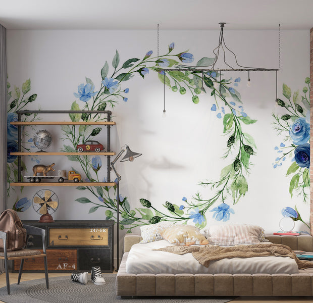 Floral Wallpaper Wall Mural - Romantic Wreath 39"Wx27"H / Regular