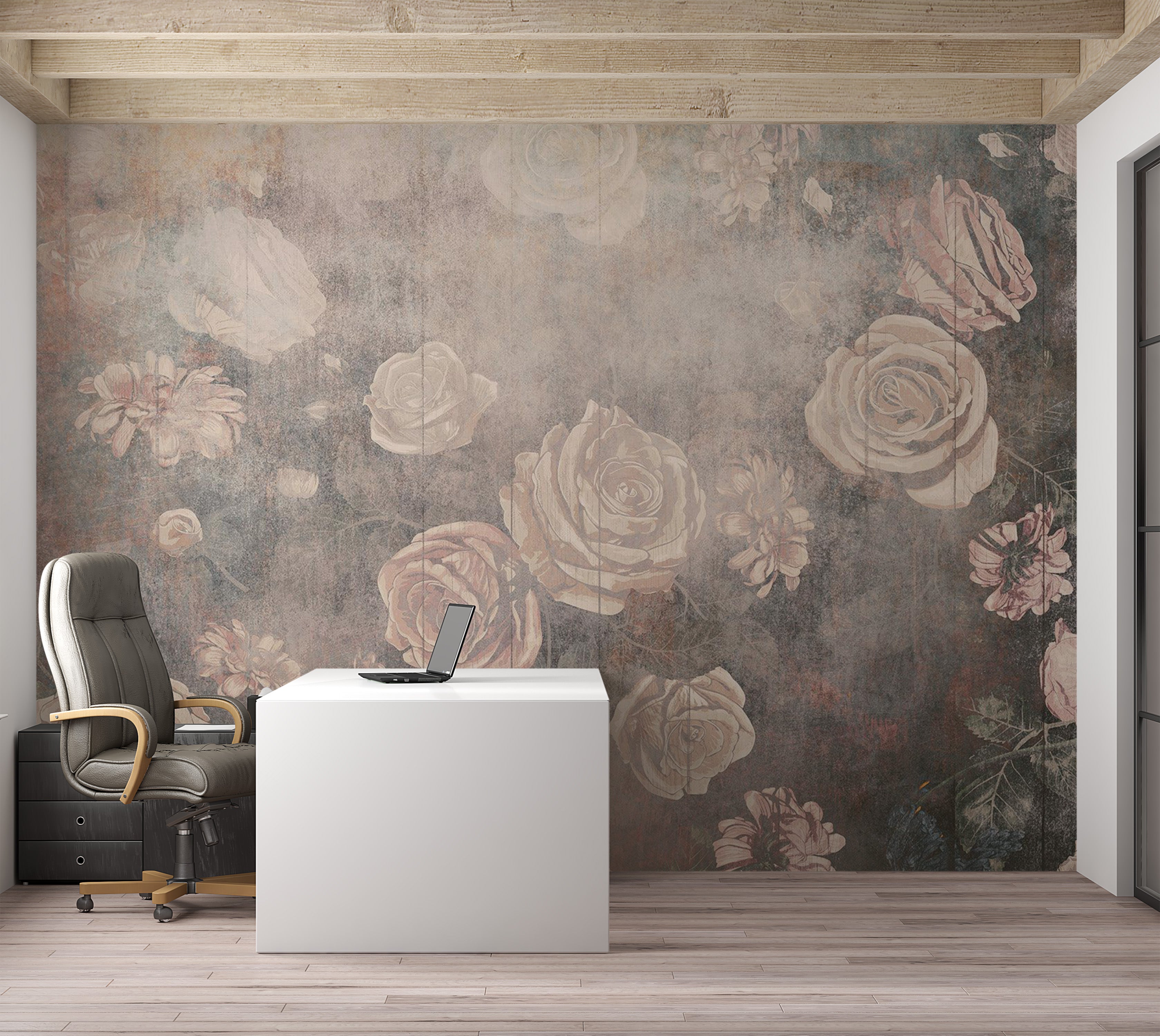 Floral Wallpaper Wall Mural - Warm Misty Roses 39"Wx27"H / Regular