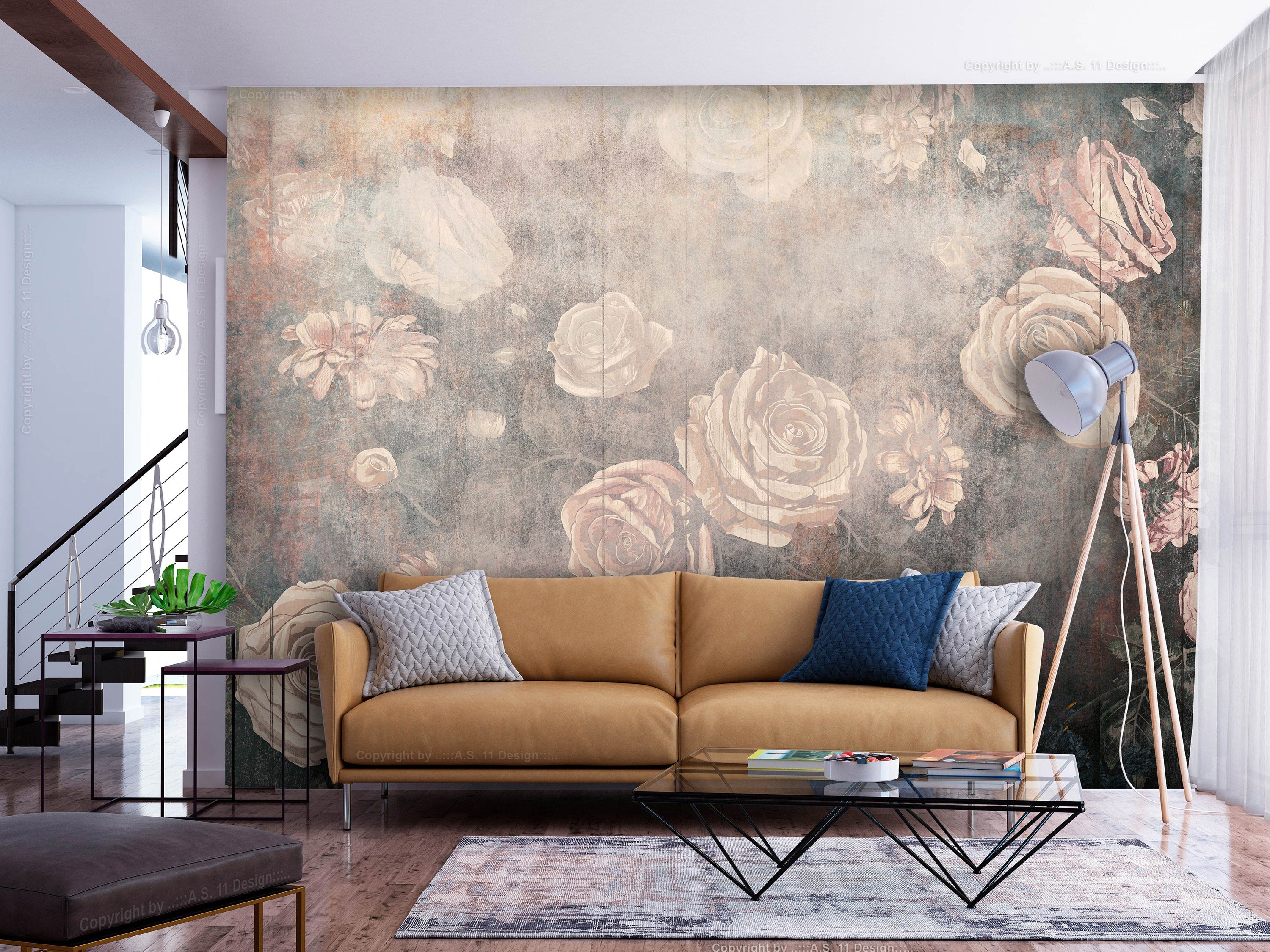 Floral Wallpaper Wall Mural - Warm Misty Roses